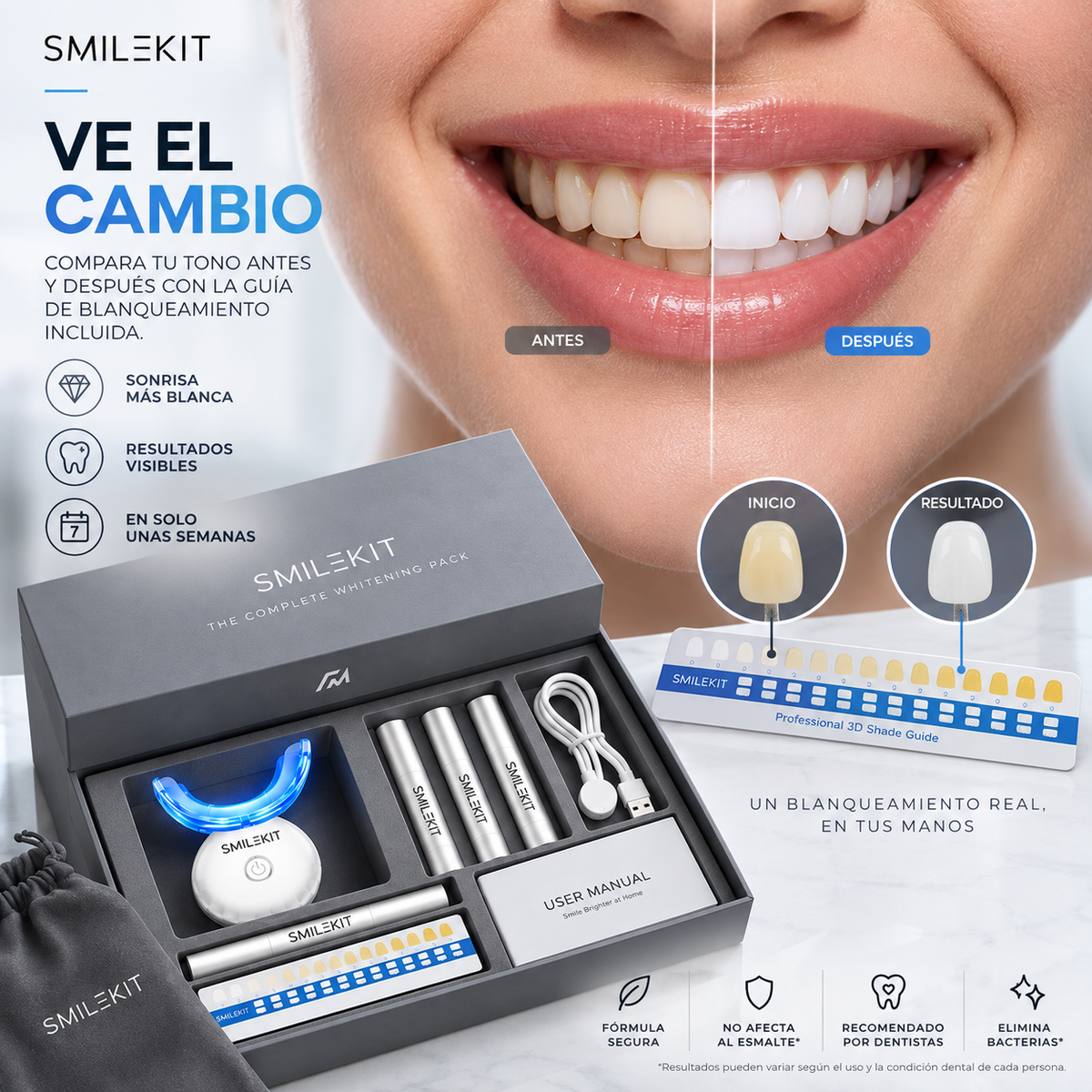 SMILEKIT - Sistema Avanzado de Blanqueamiento Dental – 4 Aplicadores de Gel