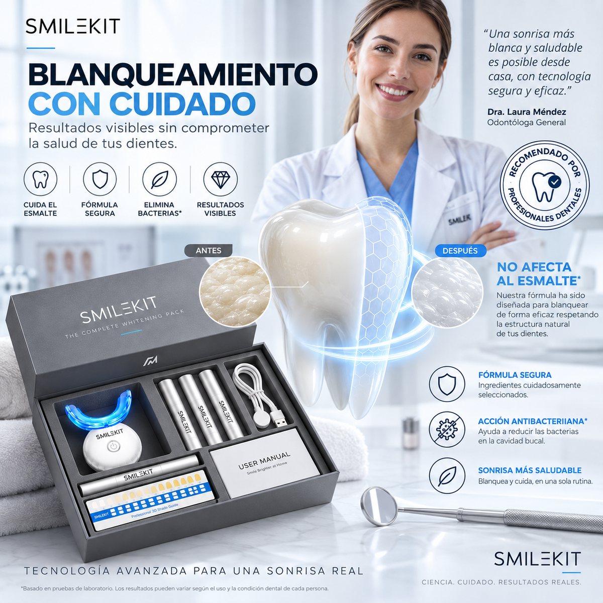 SMILEKIT - Sistema Avanzado de Blanqueamiento Dental – 4 Aplicadores de Gel