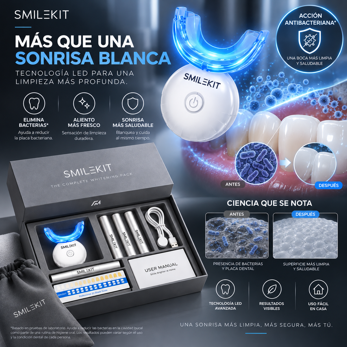 SMILEKIT - Sistema Avanzado de Blanqueamiento Dental – 4 Aplicadores de Gel